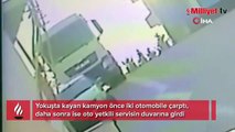 Yokuşta kayan kamyon dehşet saçtı