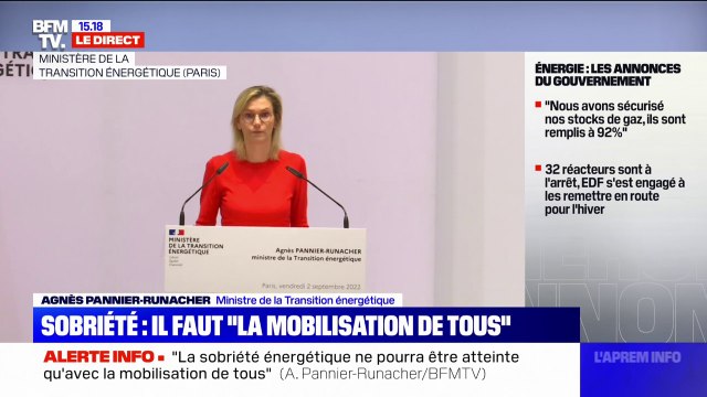 Énergie: Agnès Pannier-Runacher appelle à la responsabilité collective pour éviter des mesures de rationnement