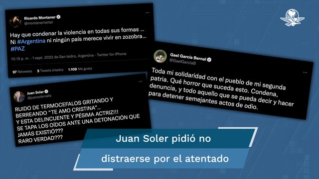 Juan Soler califica como “montaje” ataque a Cristina Kirchner; Gael García Bernal lo lamenta