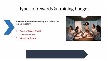 Rewards types, training budget & employee exit