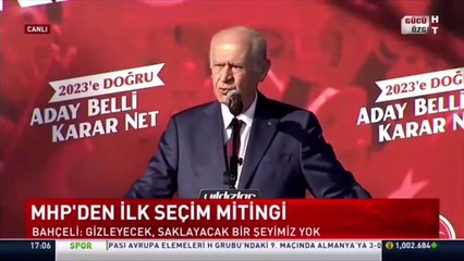 Bahçeli mitingde Pir Sultan diyerek Adnan yücel şiiri okudu: Yine çiçekteyiz işte yine meyvedeyiz