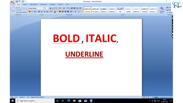 Bold, Italic and Underline in MS Word