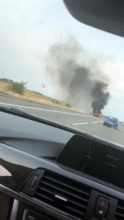 Huge care fire breaks out at the side of the M18 on Saturday, September 3, 2022