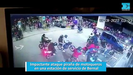 Impactante ataque piraña de motoqueros en una estación de servicio de Bernal