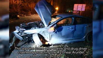 Drink and drug driver abandoned passenger after smashing into tree