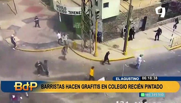 Vandalismo: barristas hicieron grafitis en fachada de colegio en El Agustino