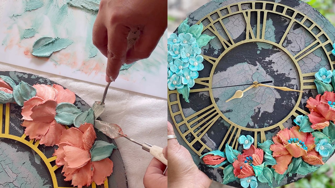 Talented Indian artist makes ETHEREAL clock artwork decorated with flower sculptures
