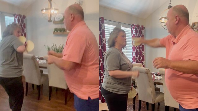 Dad shows mom NO MERCY while participating in the viral Tortilla Slap challenge