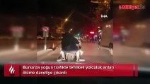 Bursa'da tehlikeli yolculuk anları cep telefonu kamerasına yansıdı