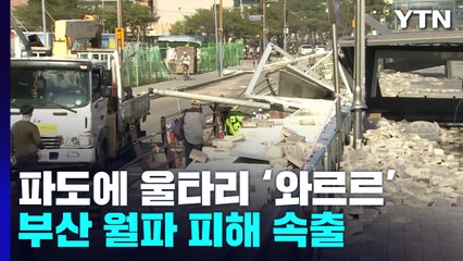 파도에 휩쓸린 해안 상가...부산 월파 피해 속출 / YTN