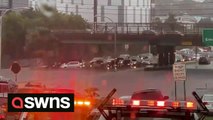 Vehicles submerged on I-95 in Rhode Island after intense rainfall causes flash floods