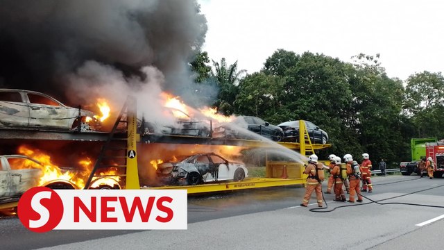 Car carrier catches fire, destroying five vehicles on NSE