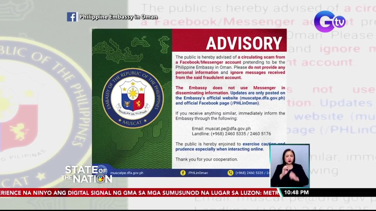 Publiko, pinag-iingat ng DFA sa mga mensahe mula sa pekeng FB account ng Phl Embassy sa Oman | SONA