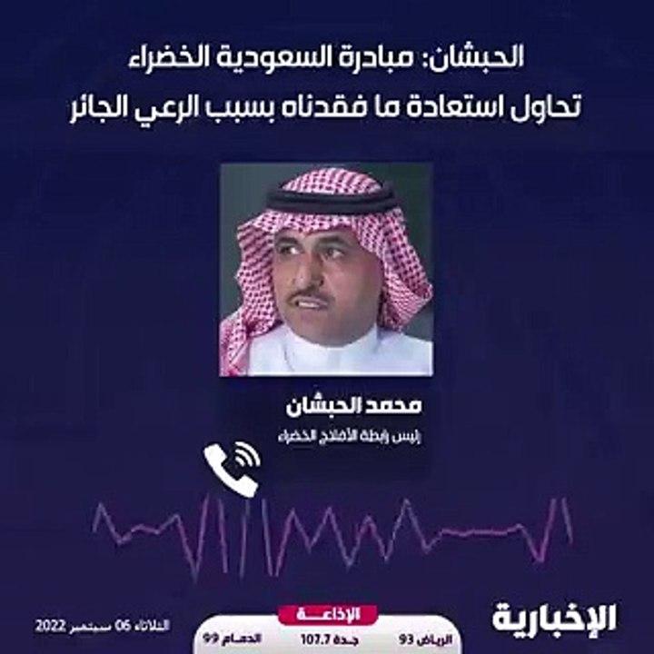 فيديو الناشط البيئي محمد الحبشان مبادرة السعودية الخضراء تحاول استعادة ما فقدناه بسبب الرعي الجائر والاحتطاب وهناك نوع من الأشجار تم إبادته بالكامل