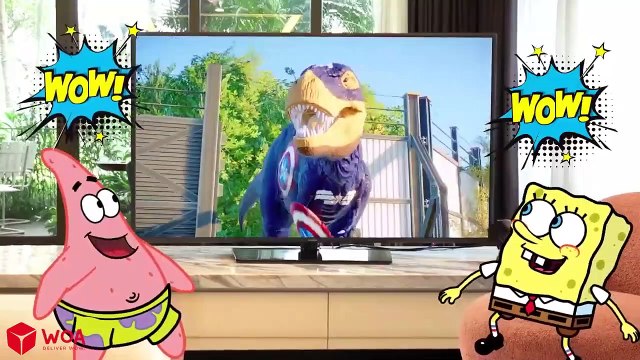 Spongebob and Patrick vs Captain T-Rex Dinosaurs Fight Dinosaurs Battle Jurassic World Evolution