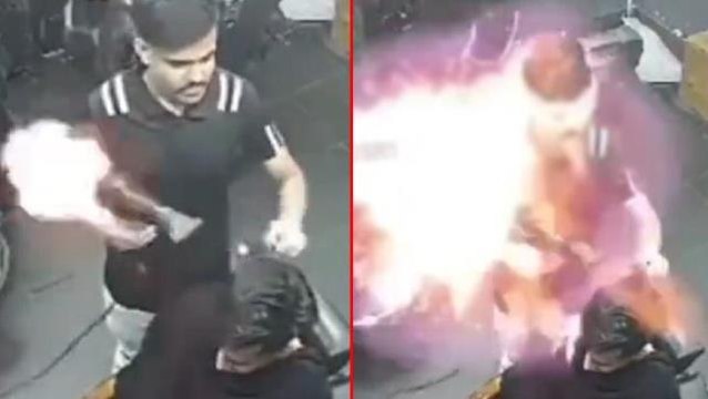 Görüntüler korkunç! Fön makinesi bir anda alev aldı, berber dükkanı küle döndü