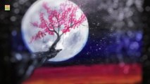 MOON  painting||Cherry Blossom tree under Moon light painting|| acrylic painting Time laps