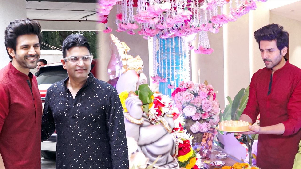 टीसीरीज ऑफिस में कार्तिक आर्यन दिखे गणपति बप्पा की पूजा अर्चना में लीन