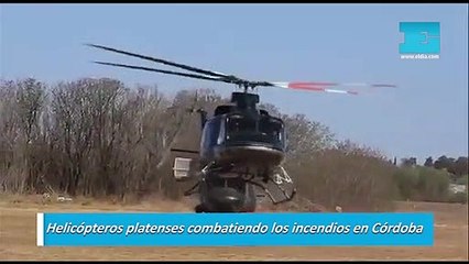 Helicópteros platenses combatiendo los incendios en Córdoba