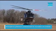 Helicópteros platenses combatiendo los incendios en Córdoba