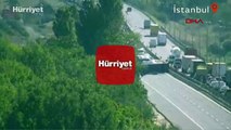 Büyükçekmece TEM Otoyolu Edirne istikametinde tır devrildi... Yol trafiğe kapandı