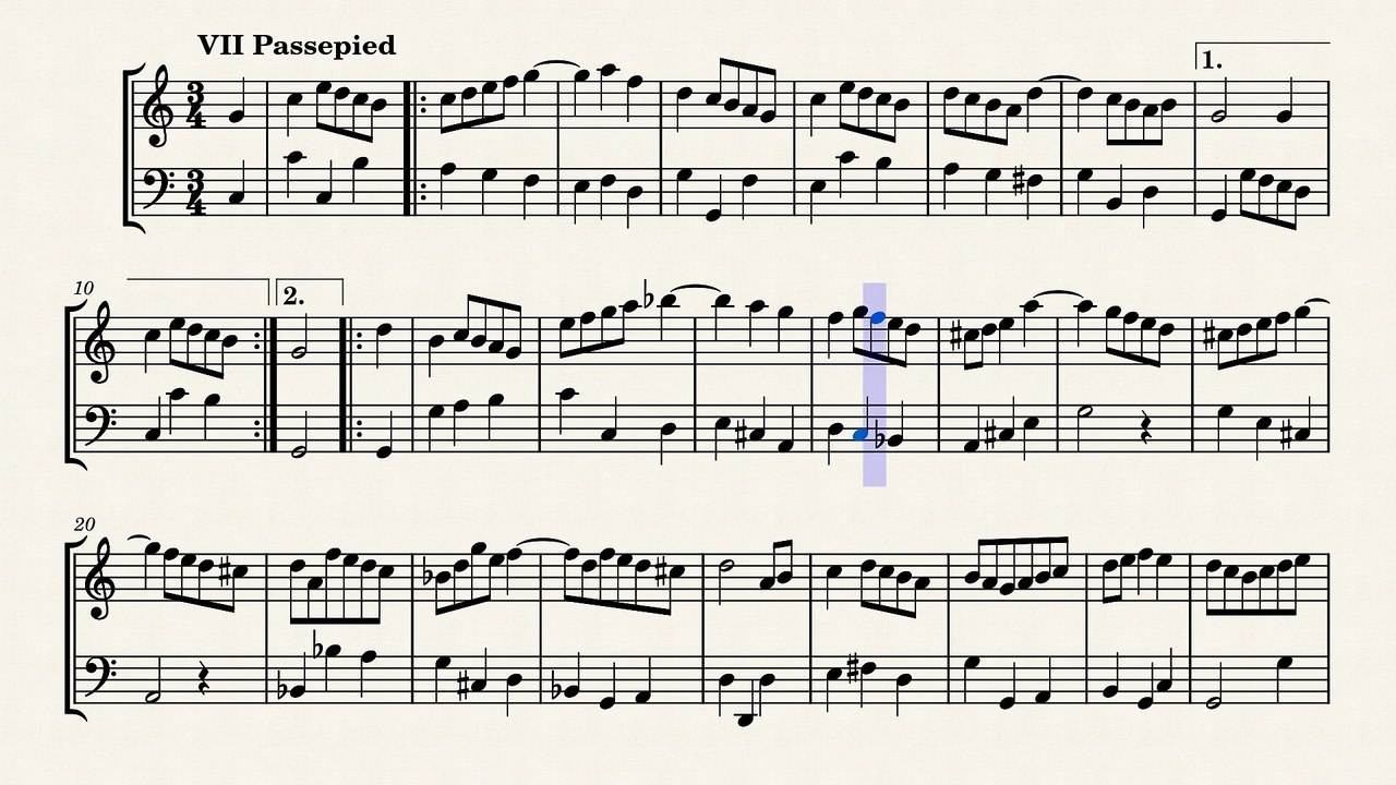 Bach, J.S. - Orchestral Suite No. 1 in C Major BWV 1066 Passepied (Easy Piano Solo) sheet music