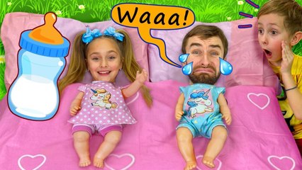 Sasha and Dad turned into babies