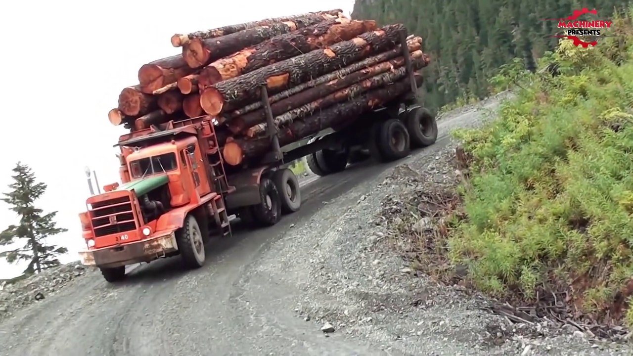 Extremely Dangerous Logging Truck Overload Climbing Sloping Hill  Crossing Difficult  Roads