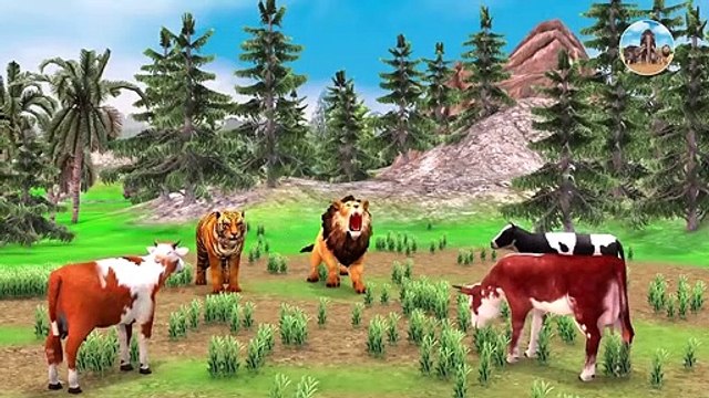 Cow Cartoon, Giant Bulls vs Zombie Lion Tiger Animal Fight Big Bulls Rescue Cow From Giant Lion