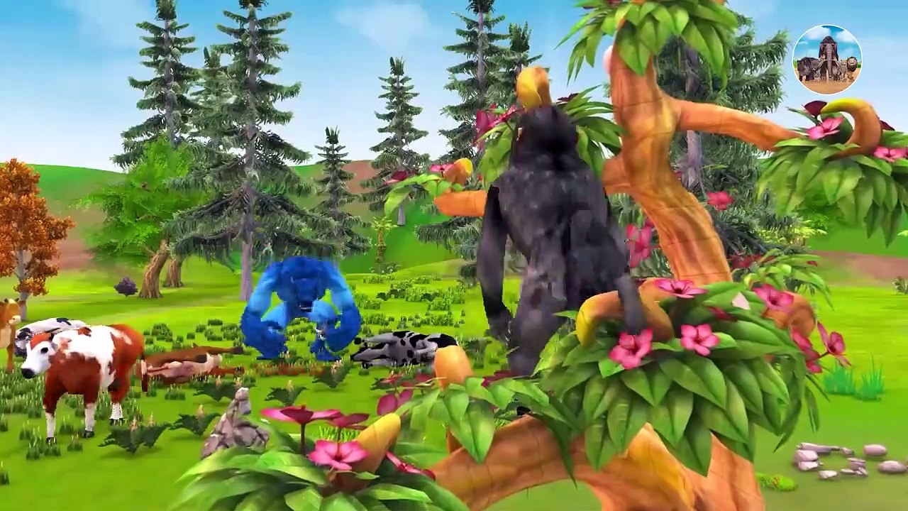 Cow Cartoon, Giant Bulls vs Zombie Wolf Animal Fight   Big Bulls Save Cow Family From Giant Wolf