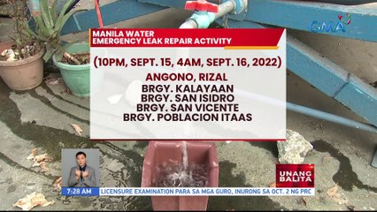 Manila Water, may emergency leak repair sa ilang lugar sa Angono, Rizal | UB