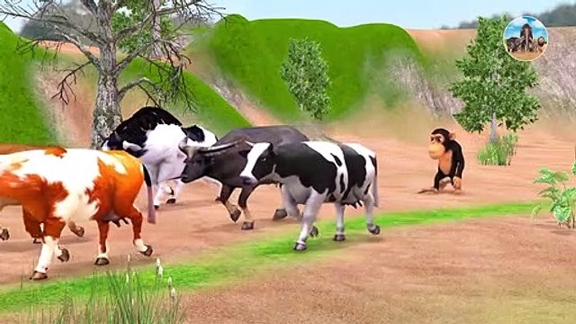 Woolly Mammoth vs Monster Lion Animal Fight Baby Monkey, Giant Bulls Rescue cows from Zombie Lion