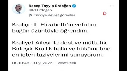 Cumhurbaşkanı Erdoğan, Kraliçe 2. Elizabeth için taziye mesajı yayımladı