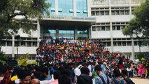 Bangalore University students protest against temple construction inside campus, demand for library 