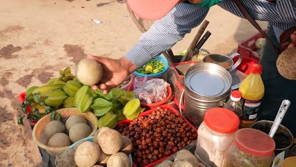 Mouth Watering Yummy Masala Bel   Wood Apple Special   Indian Street Food