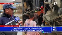 Comas: camión mezclador de cemento se despista y cae sobre vivienda