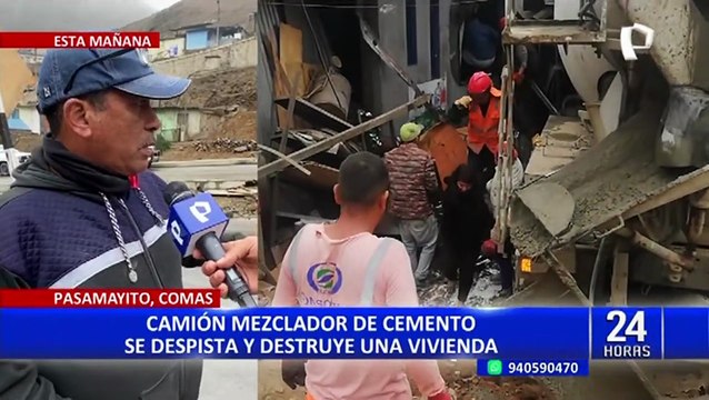 Comas: camión mezclador de cemento se despista y cae sobre vivienda