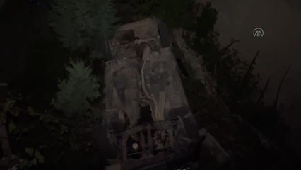 Otomobil apartmanın bahçesine devrildi