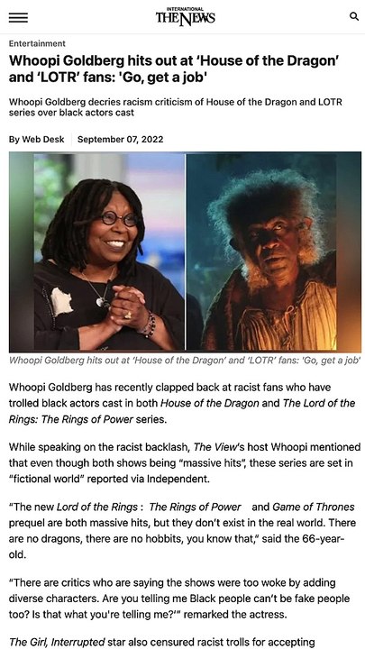 Whoopi Goldberg Rails Against “Racist” Rings Of Power Fans. I have An Idea.