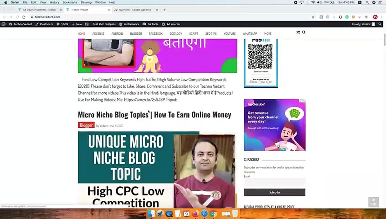 GOOGLE ADSENSE code in wordpress website _ Ad Inserter wordpress Plugin _HINDI_ 2020 _ Techno Vedant ( 480 X 854 )