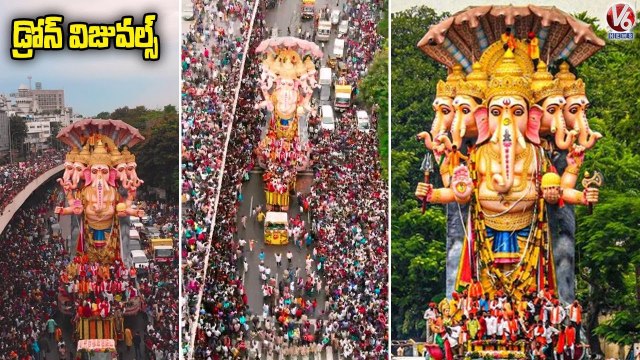 Khairatabad Ganesh Immersion 2022 Drone Visuals Hyderabad | V6 News