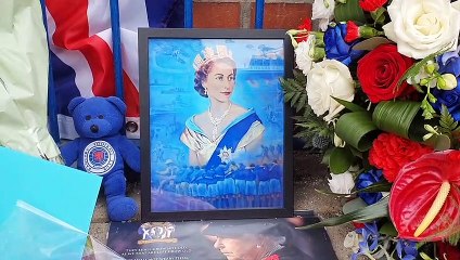 Rangers FC lay a floral tribute for Queen Elizabeth II outside Ibrox Stadium