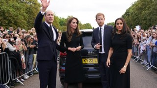 Prince Harry and Meghan join Prince and Princess of Wales to view tributes to Queen at Windsor Castle