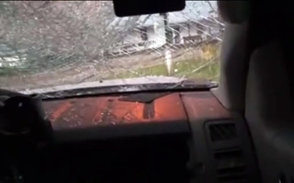 Extremely Large Hail Breaks Windshield in Texas