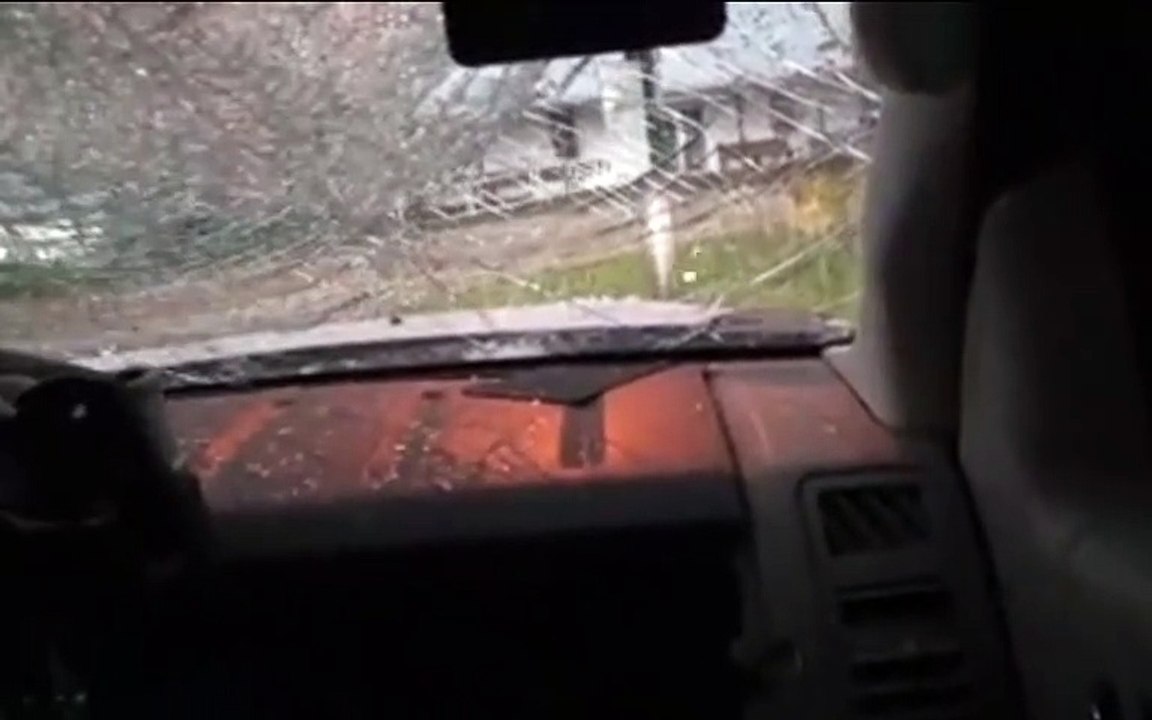 Extremely Large Hail Breaks Windshield in Texas