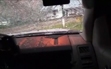 Extremely Large Hail Breaks Windshield in Texas