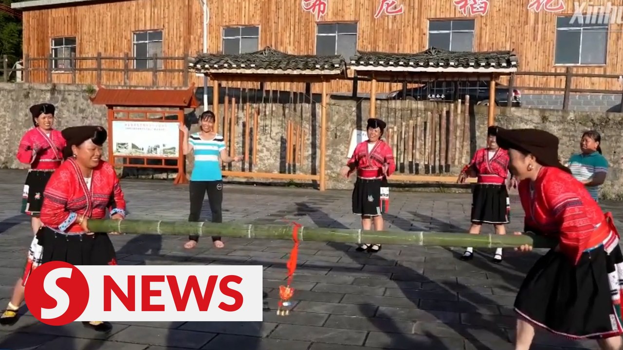 A tug-of-war-like traditional ethnic sport in China's Guangxi
