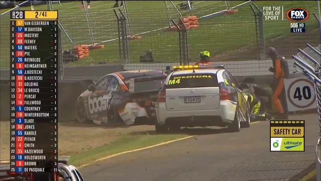 V8 Supercars Pukekohe Race 2 Start De Pasquale Crash/Huge Crash Brown in Pit Stop Entry