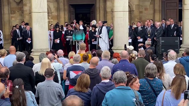 Crowds gather for Northamptonshire's historic proclamation of the accession of King Charles III