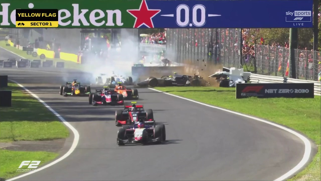F2 2022 Italy Race 2 Start Big Crash Pile Up